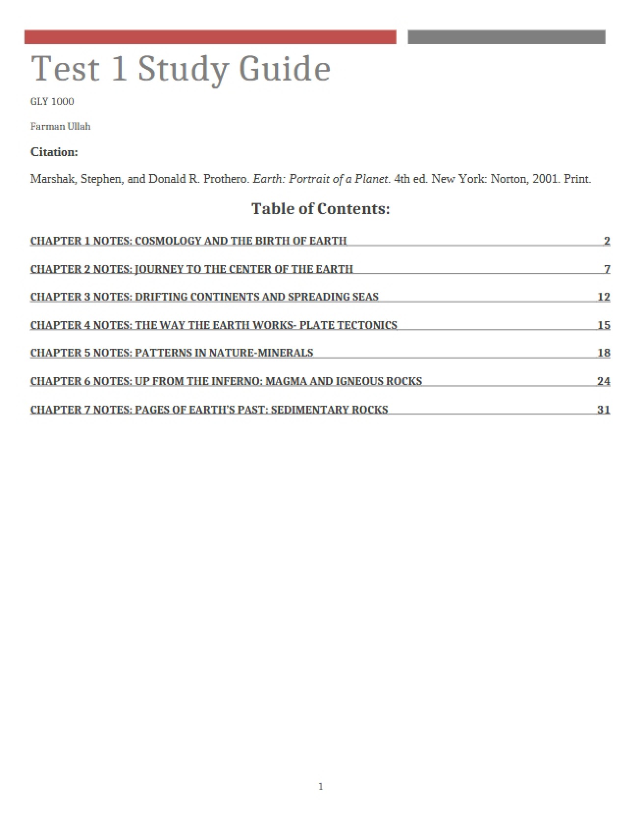 Preparation Guide for Test One