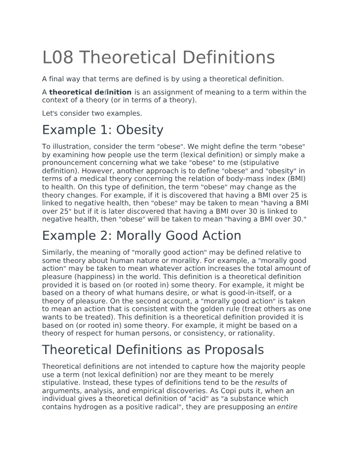 Theoretical Definitions - Exploring Meaning