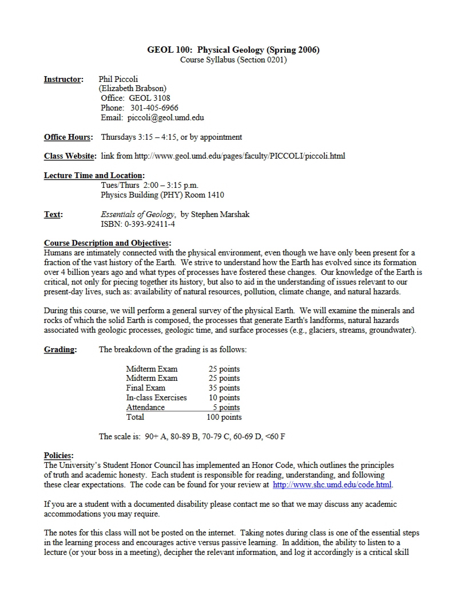 Class Syllabus