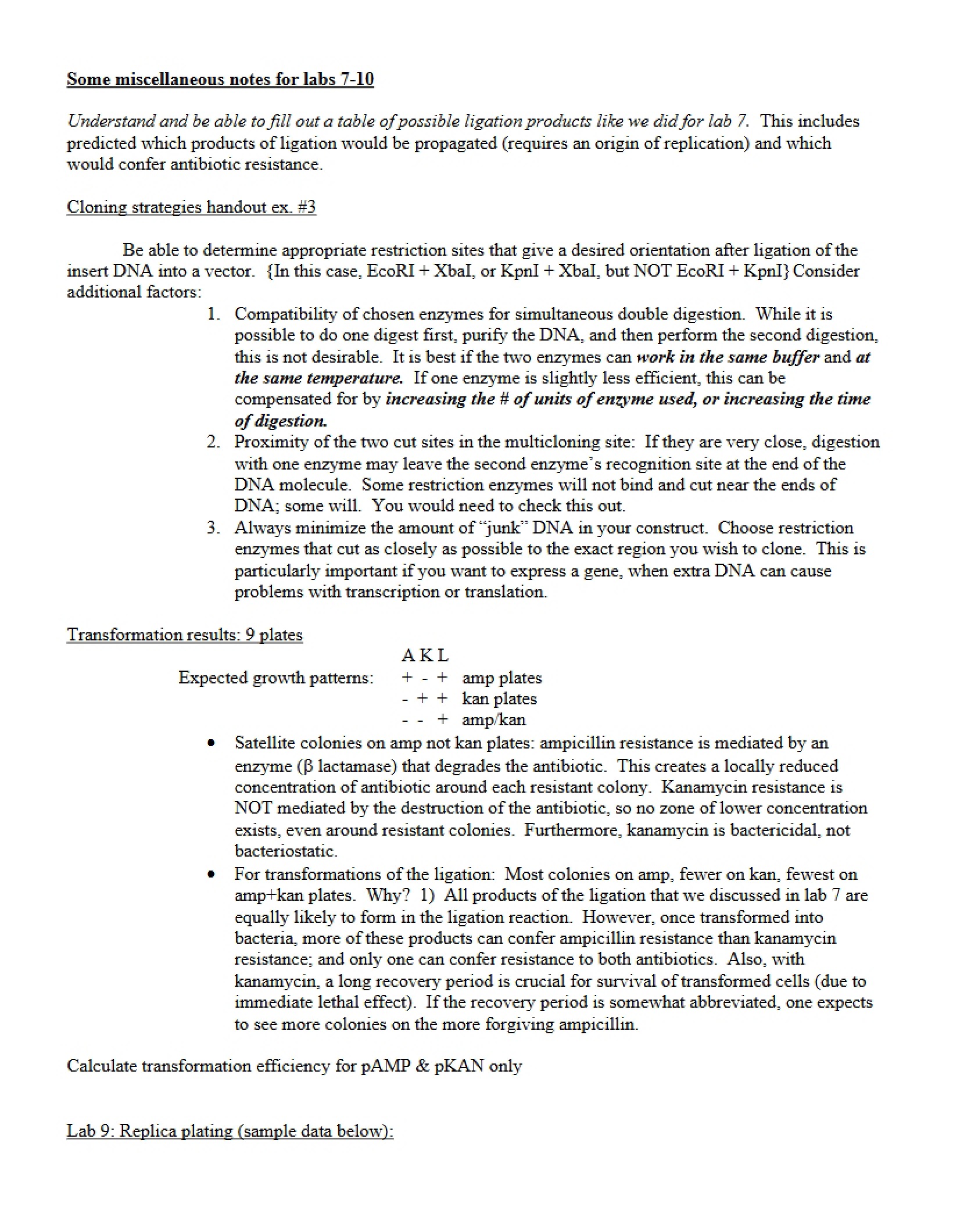 Molecular Biology Lab Study Notes