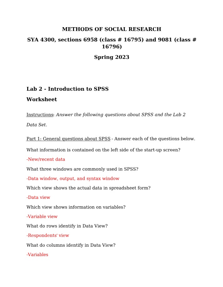 Worksheet for Lab 2 Assignment