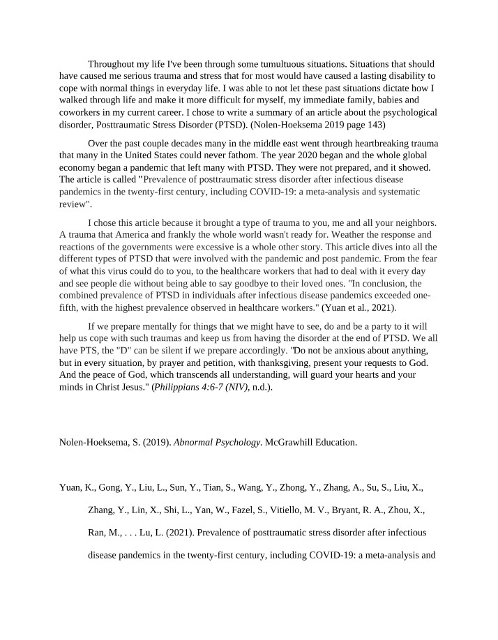 Prevalence of PTSD After Infectious Disease