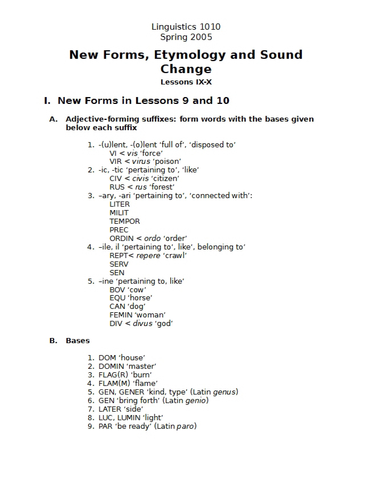 New Forms, Etymology, and Sound Change