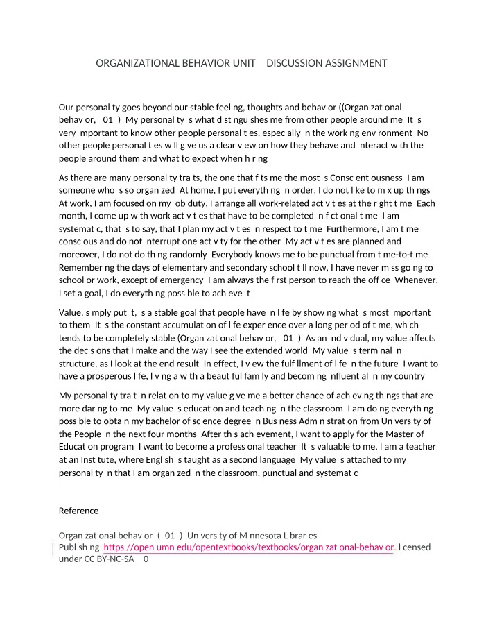 Unit 3 Discussion Assignment - Organizational Behavior