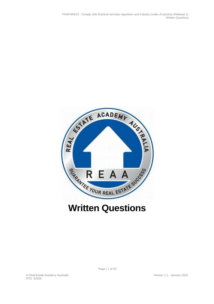 Written Question v1 (FNSFMK515)