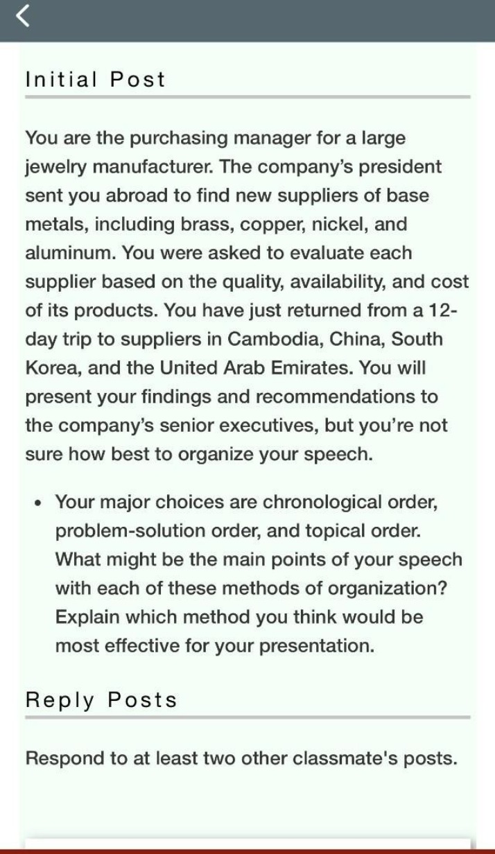 Speech Organization Assignment - Purchasing Manager