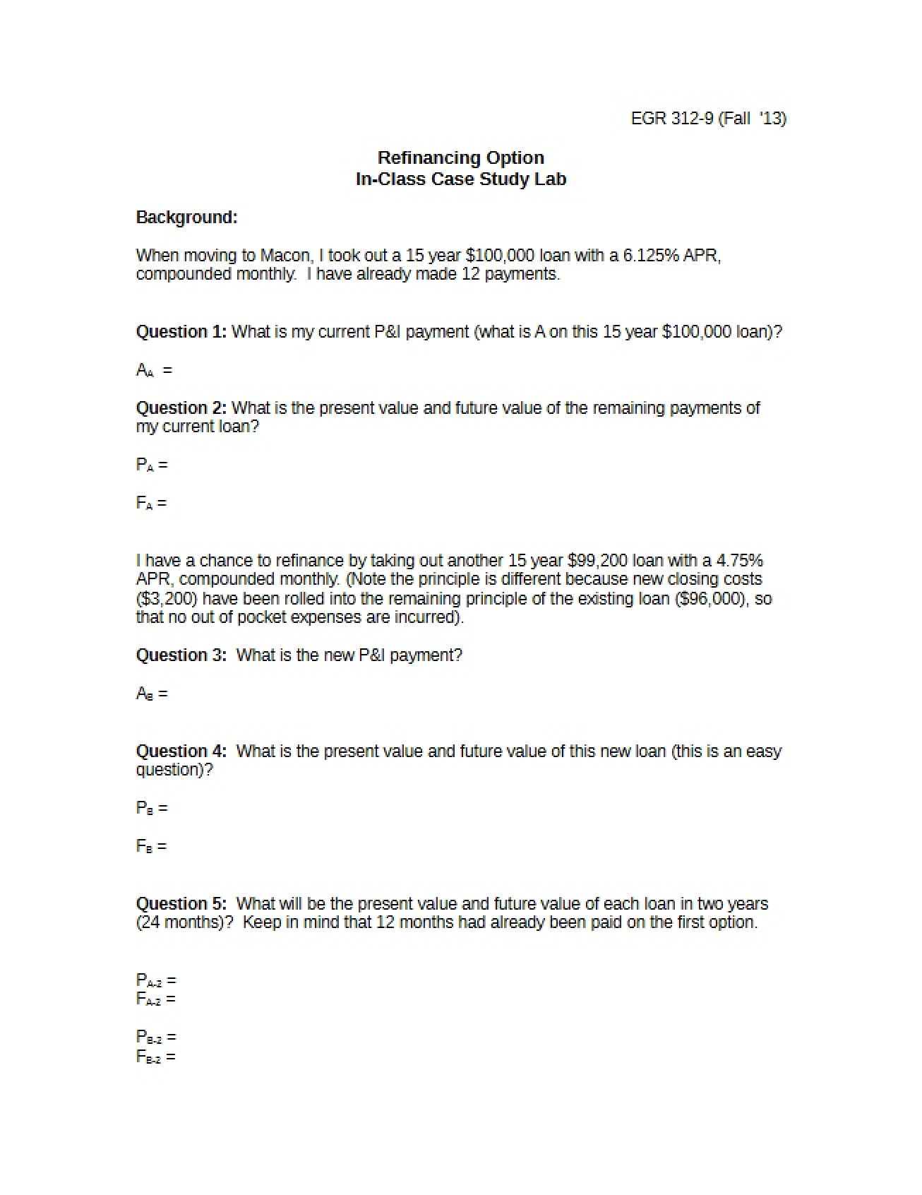 Case Study Laboratory Refinancing Options