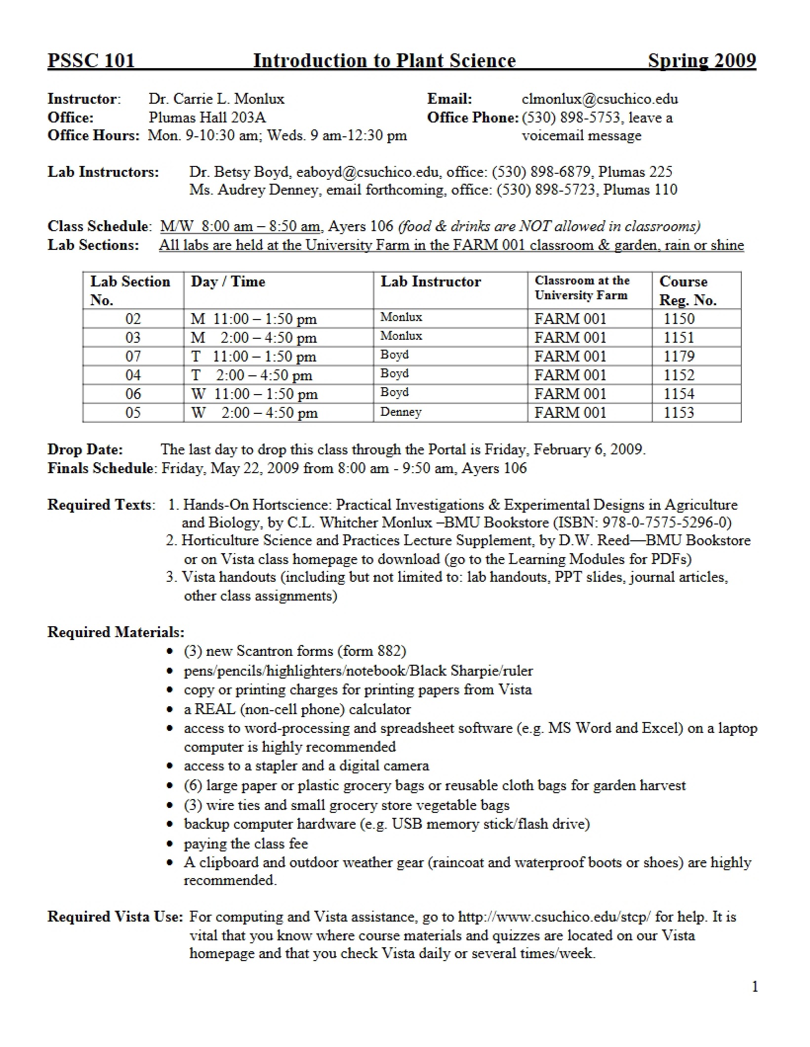 Plant Science Introduction Syllabus