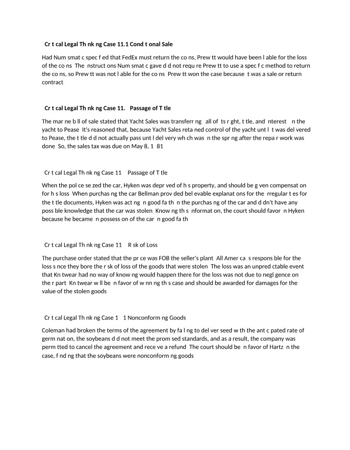 Conditional Sale and Sale or Return - Liability for Loss of Coins