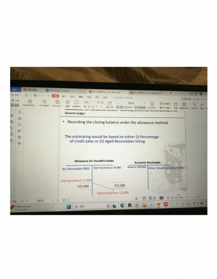 Recording Closing Balance Allowance Method - Lecture Notes ACCT90004