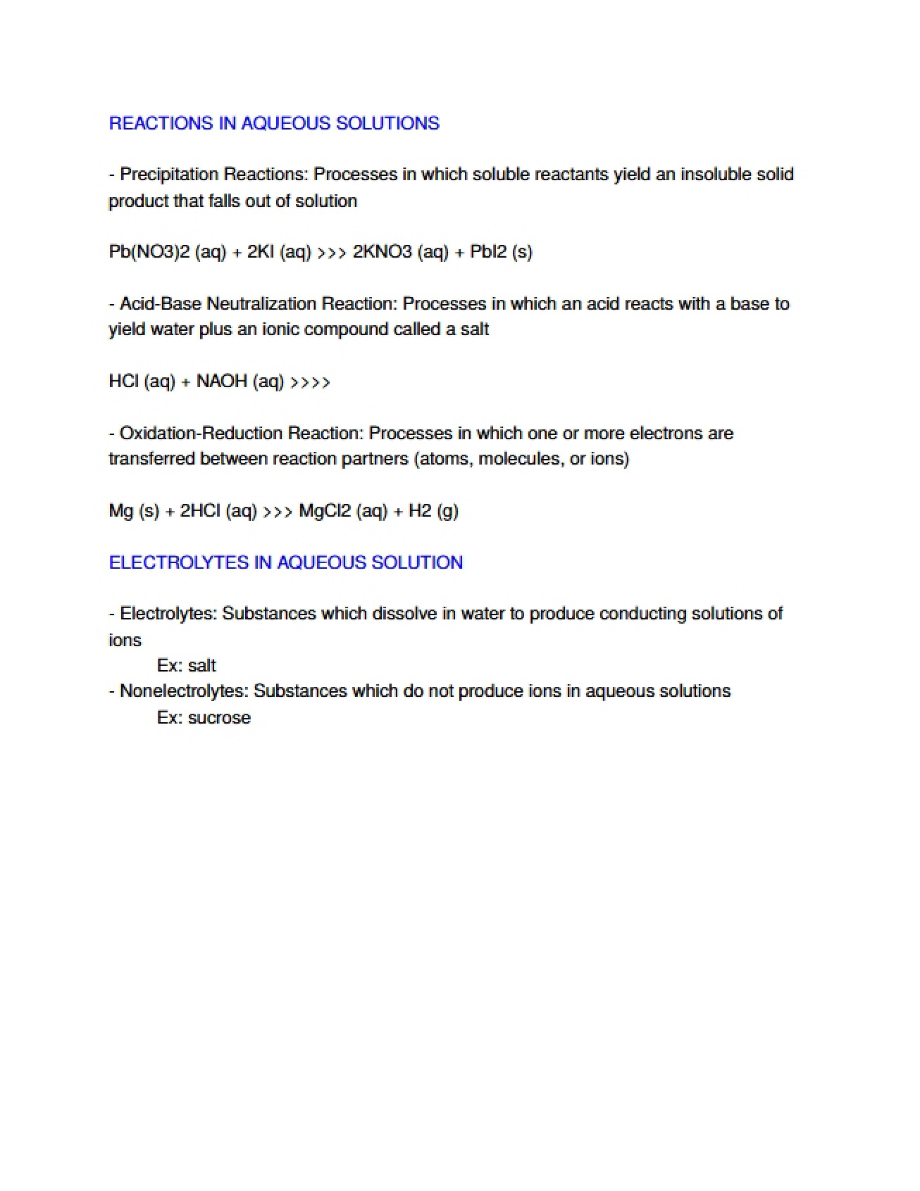 Aqueous Solution Reactions