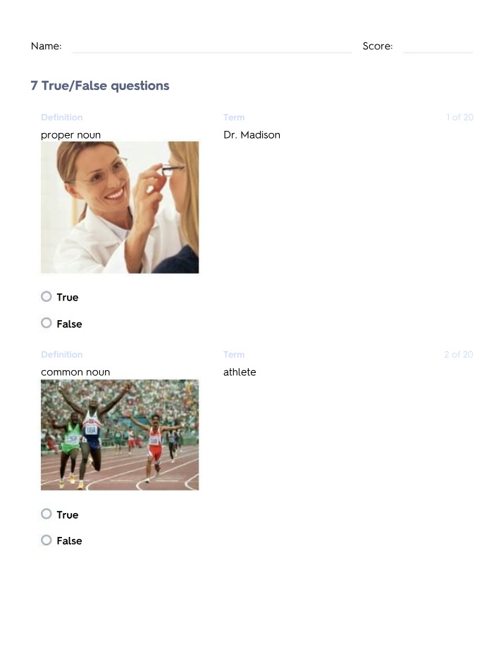 Common and Proper Nouns Quiz