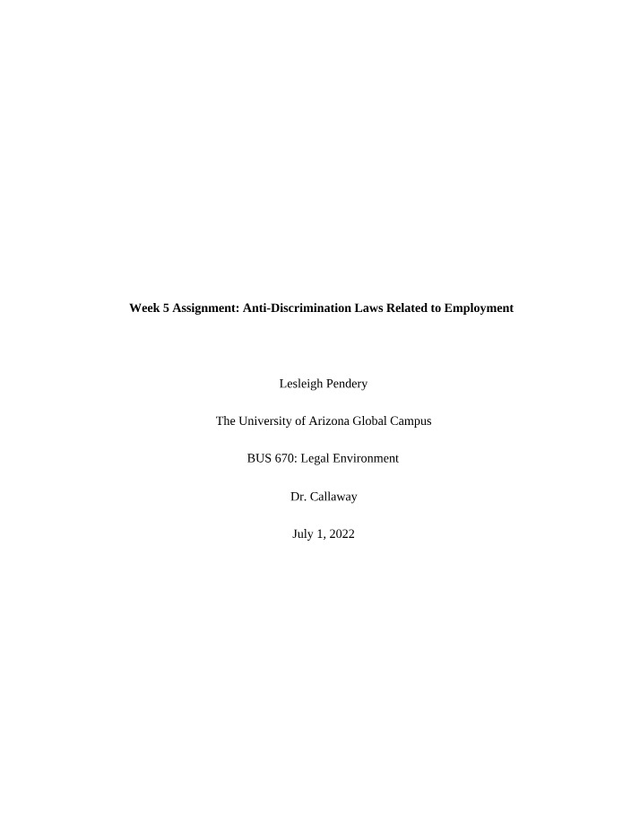 Week 5 Assignment - Employment Anti-Discrimination Laws