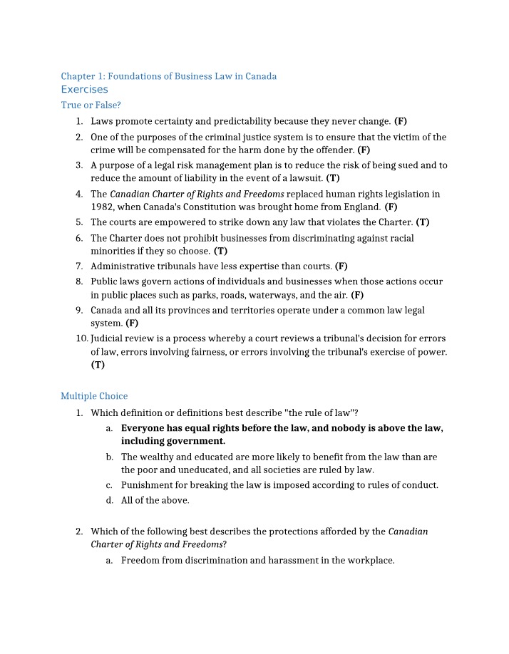 Questions and Answers for BLAW 1-11