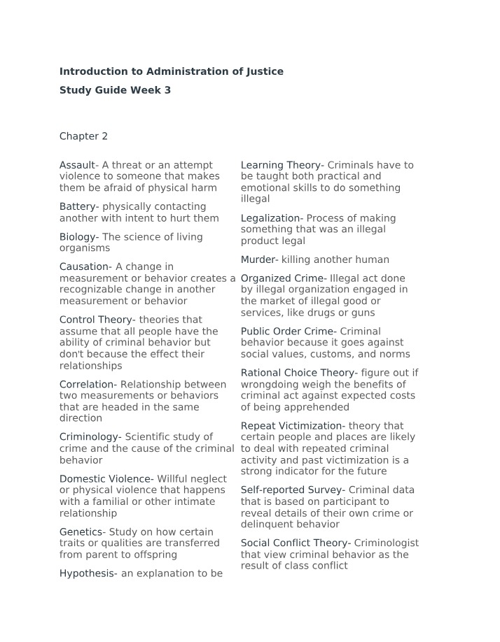 Introduction to Administration of Justice - Study Guide