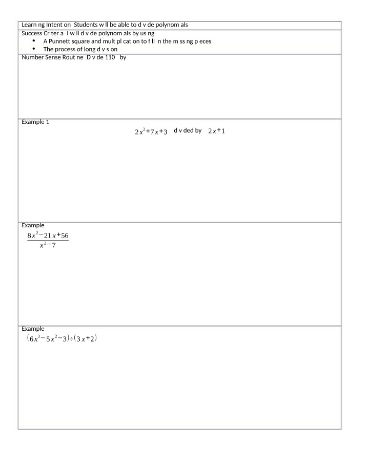 Dividing Polynomials - Long Division Notes