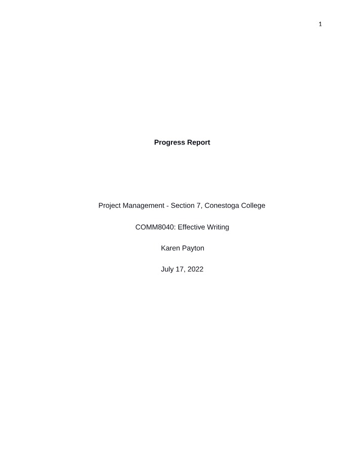 Project Management - Reflections and Progress Report