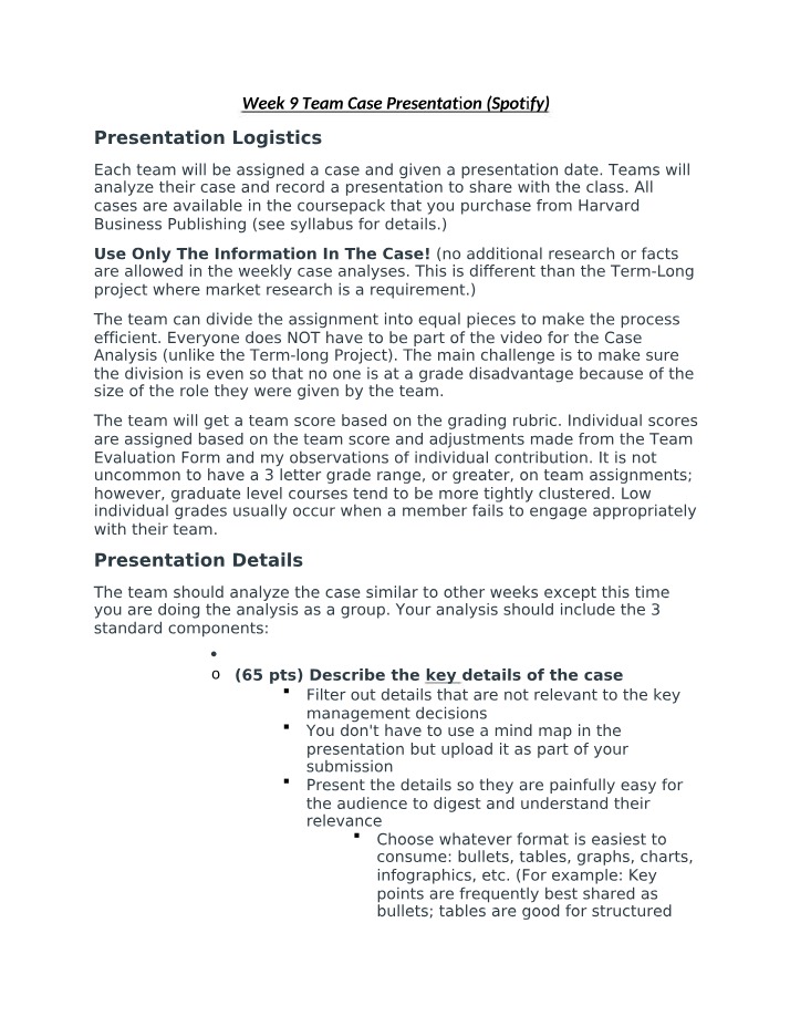 Week 9 Case Prep - Presentation Instructions