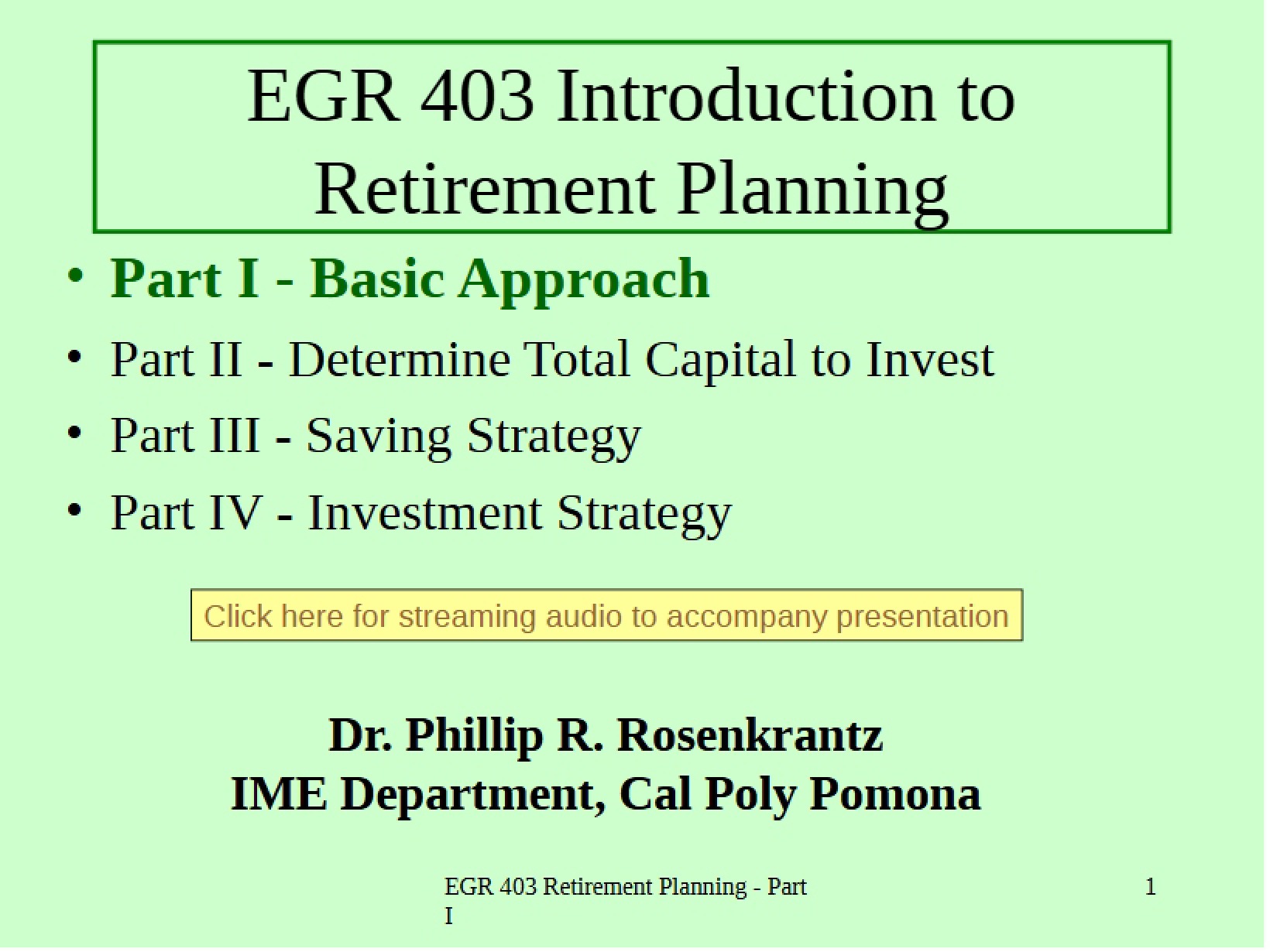 Intro to Planning Retirement