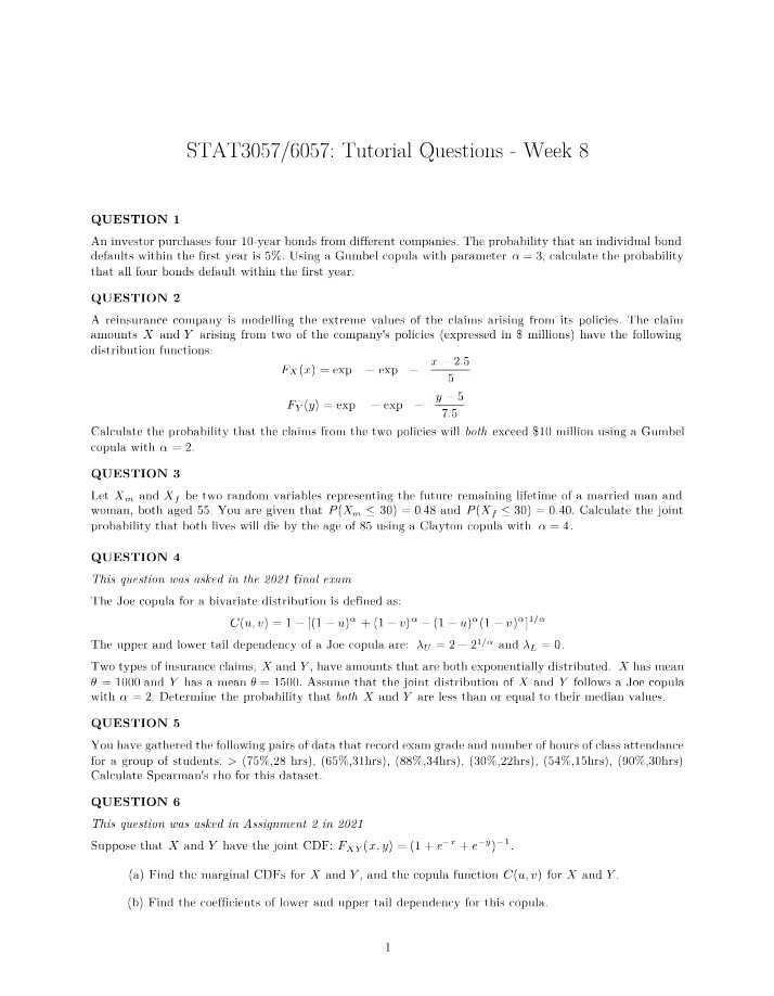 Tutorial Questions for Week 8