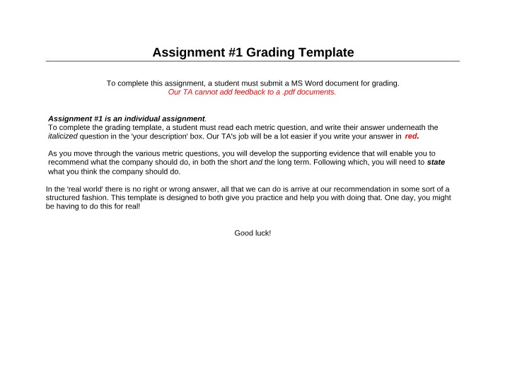 Grading Template for Assignment #1