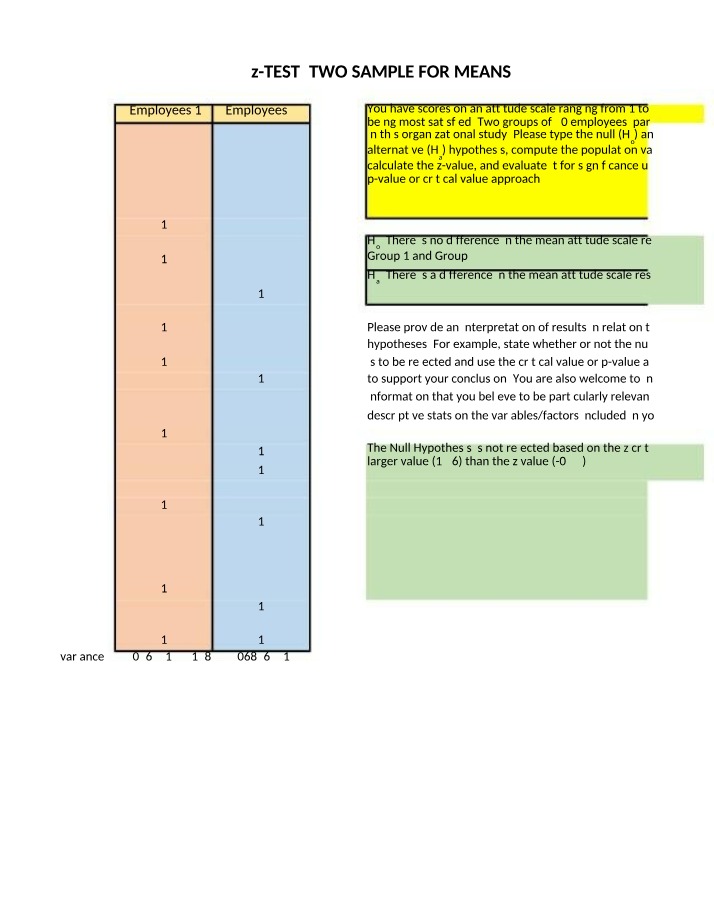 Z-Test Two Sample for Means - Attitude Scale Results