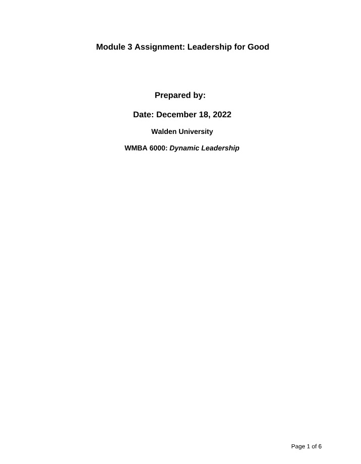 Leadership for Good Module 3 Assignment Final