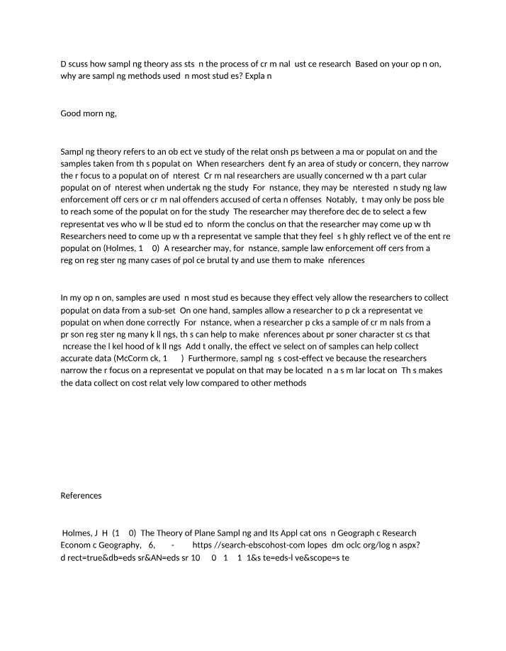 Sampling Theory Discussion - JUS 510