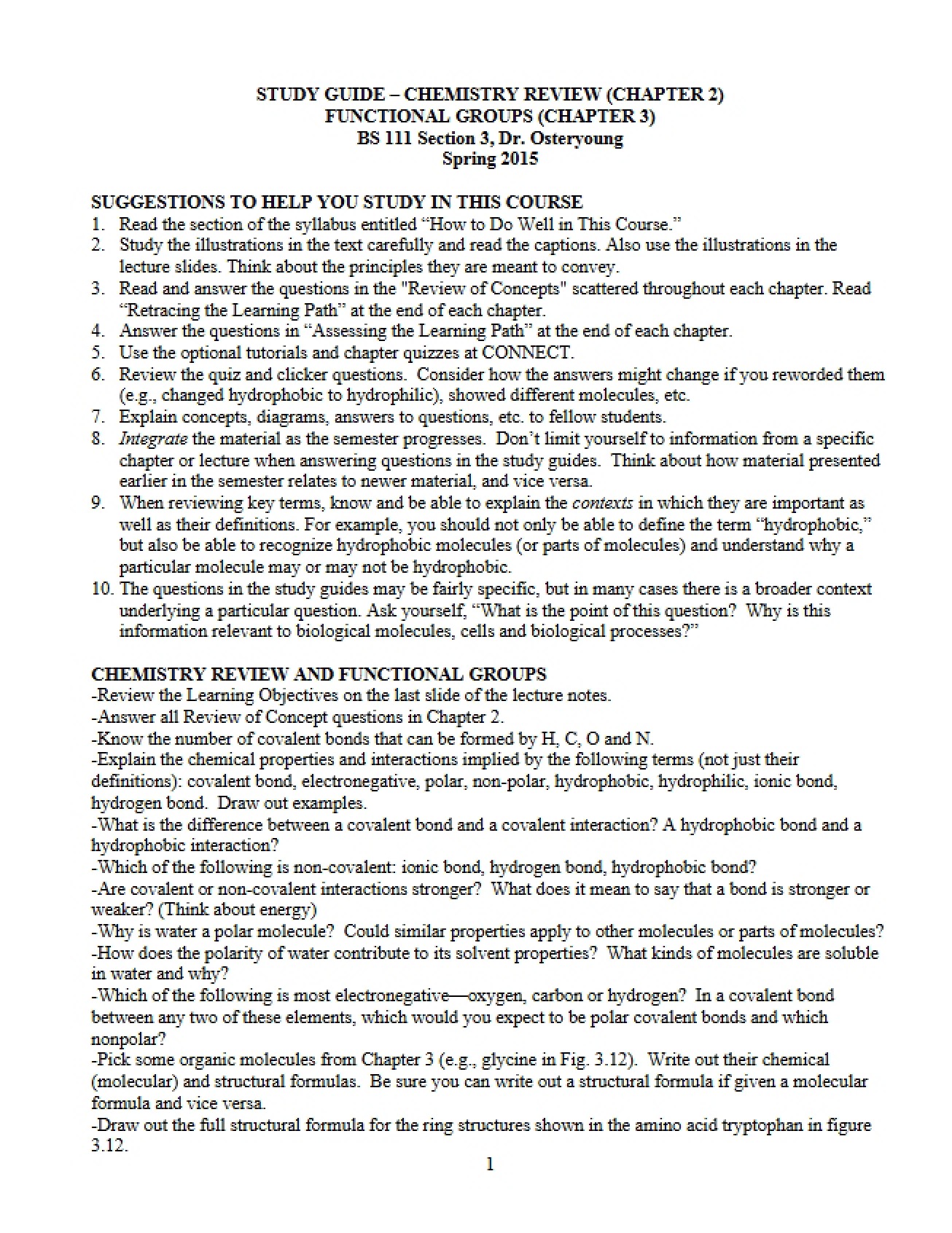 2015 Chemistry Review Functional Groups Study Guide