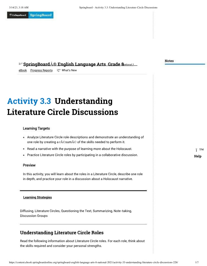 Literature Circle Discussions - Activity 3.3
