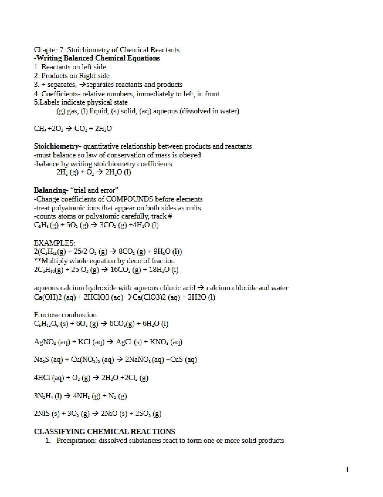 Stoichiometry in Chemical Reactants