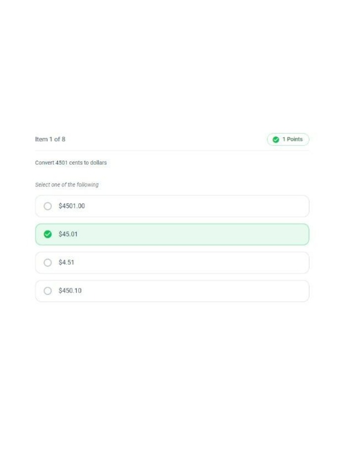 Cents to Dollars Conversion Quiz