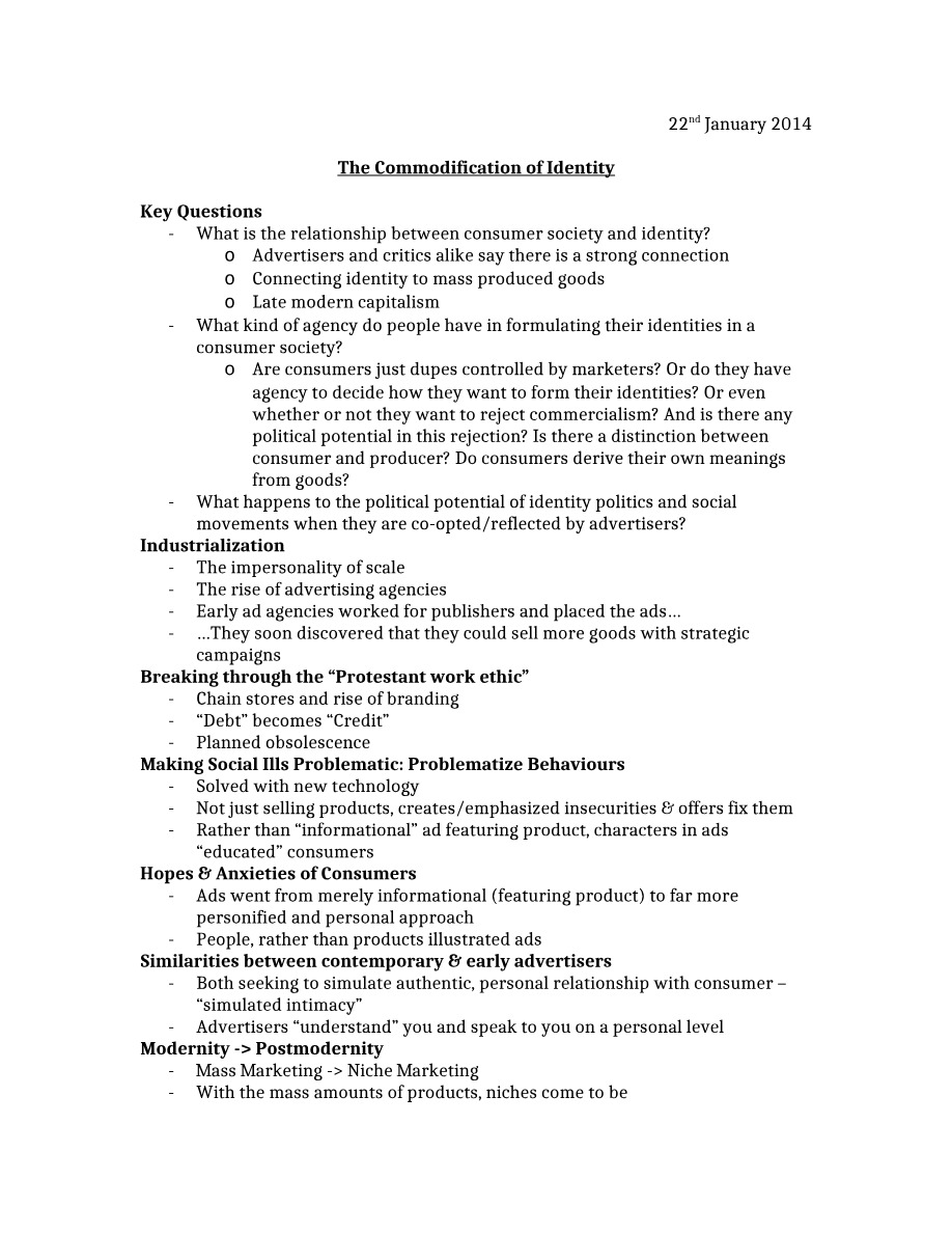 On the Commodification of Identity