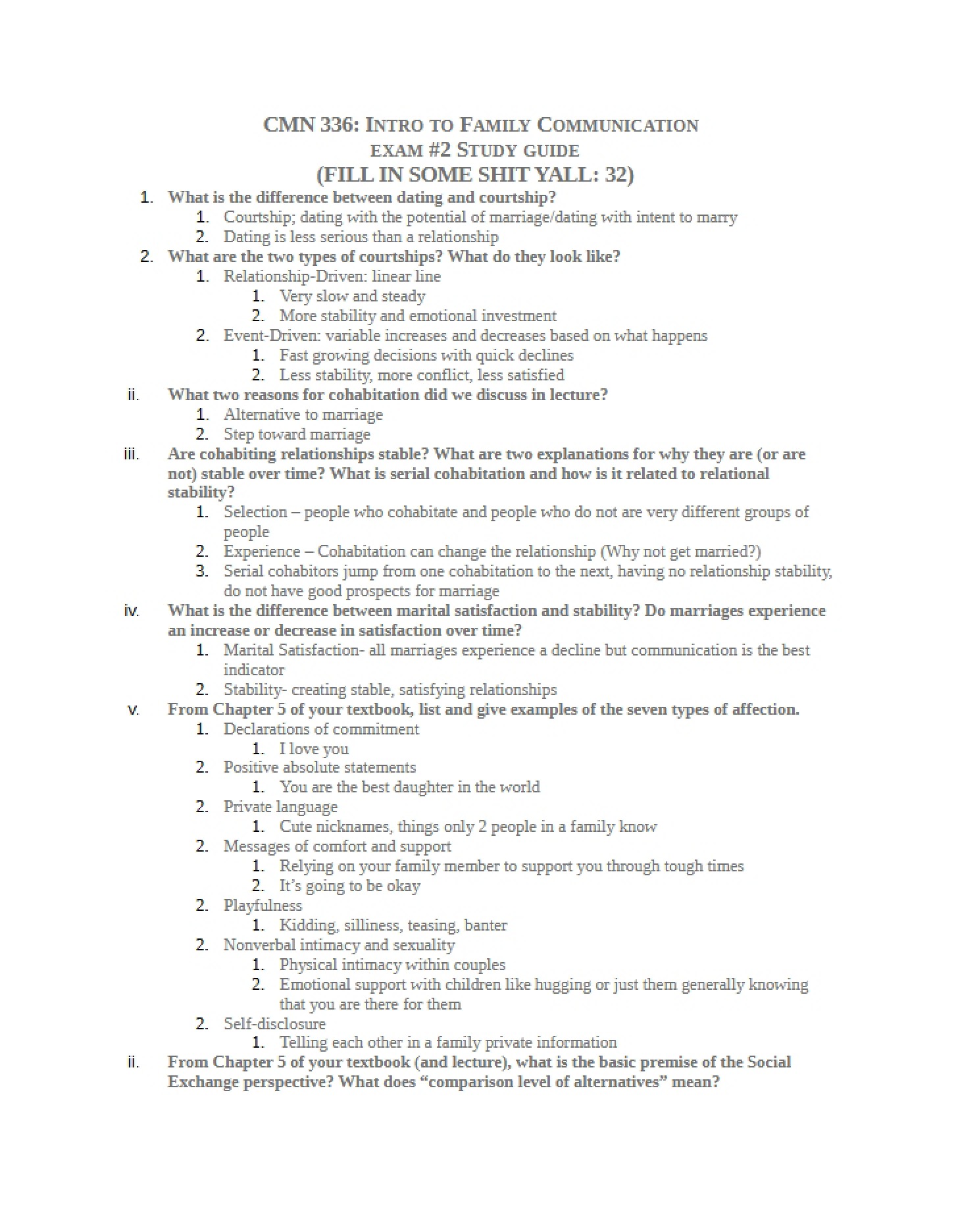 Guide for Exam Two