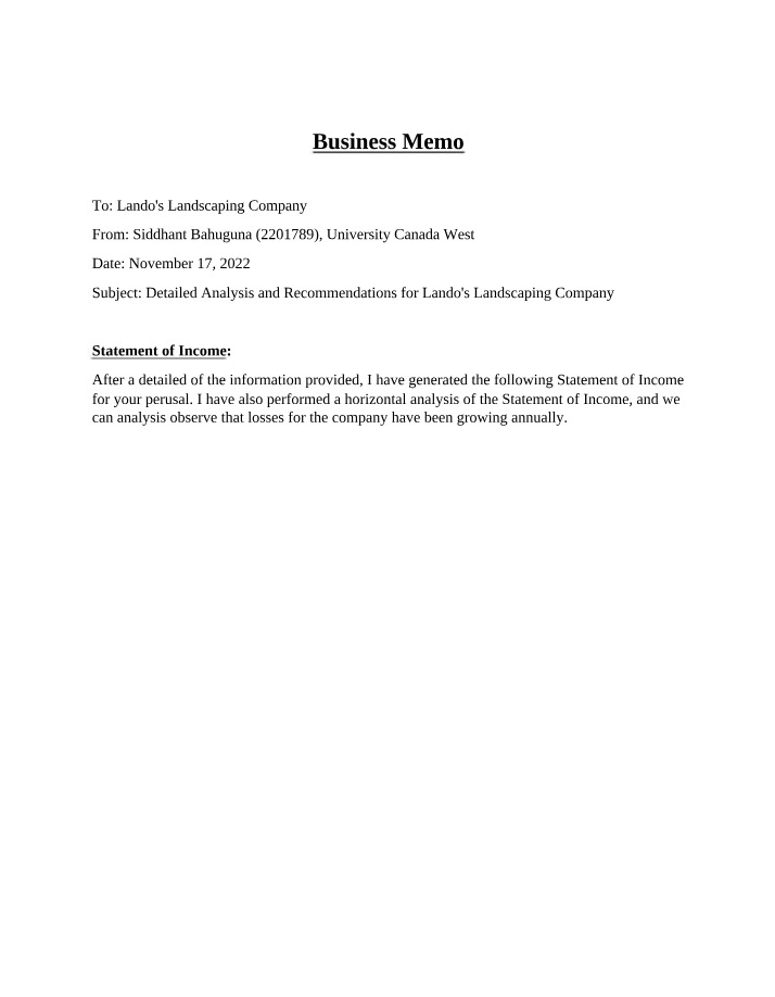 Lando's Landscaping Company - Analysis and Recommendations
