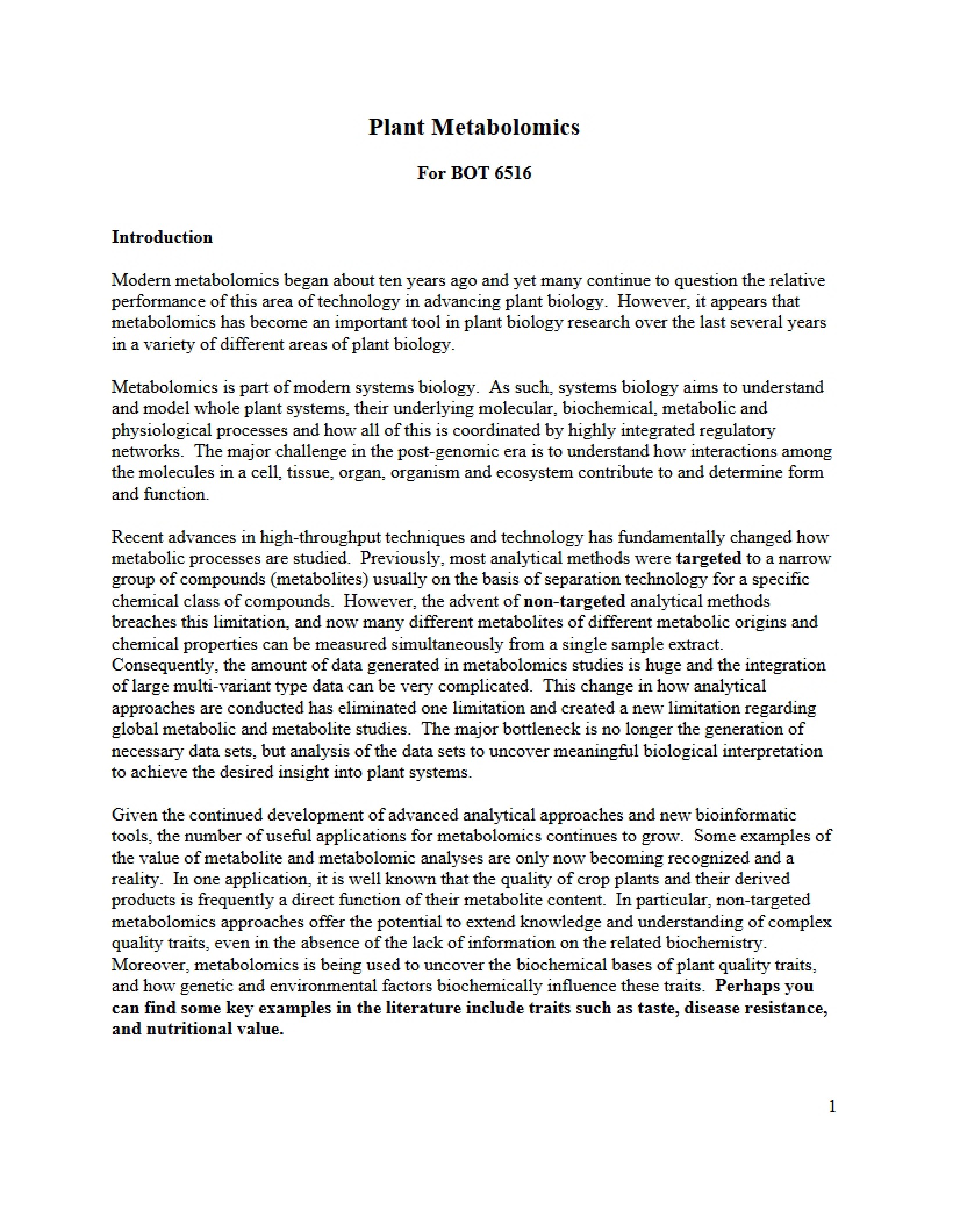 Metabolomics Introduction