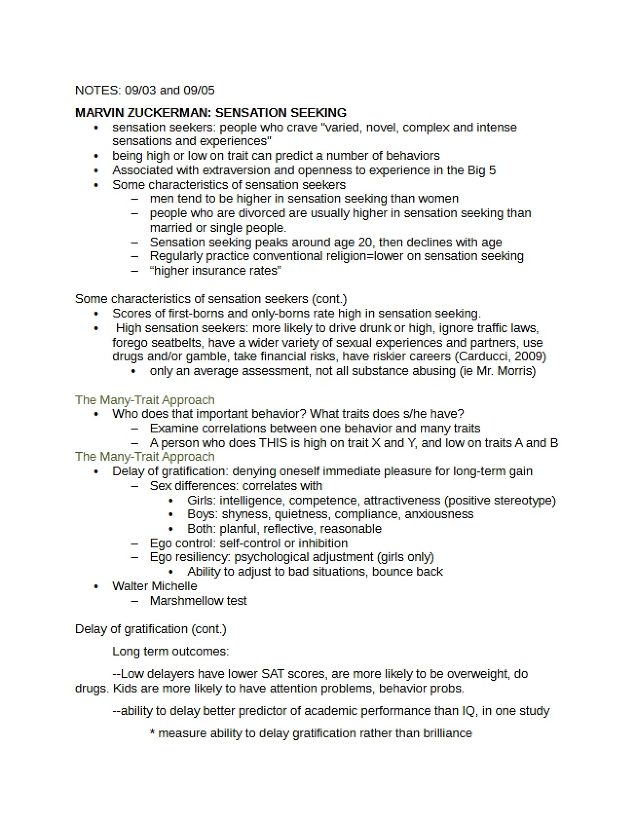 Notes September 3rd and 5th