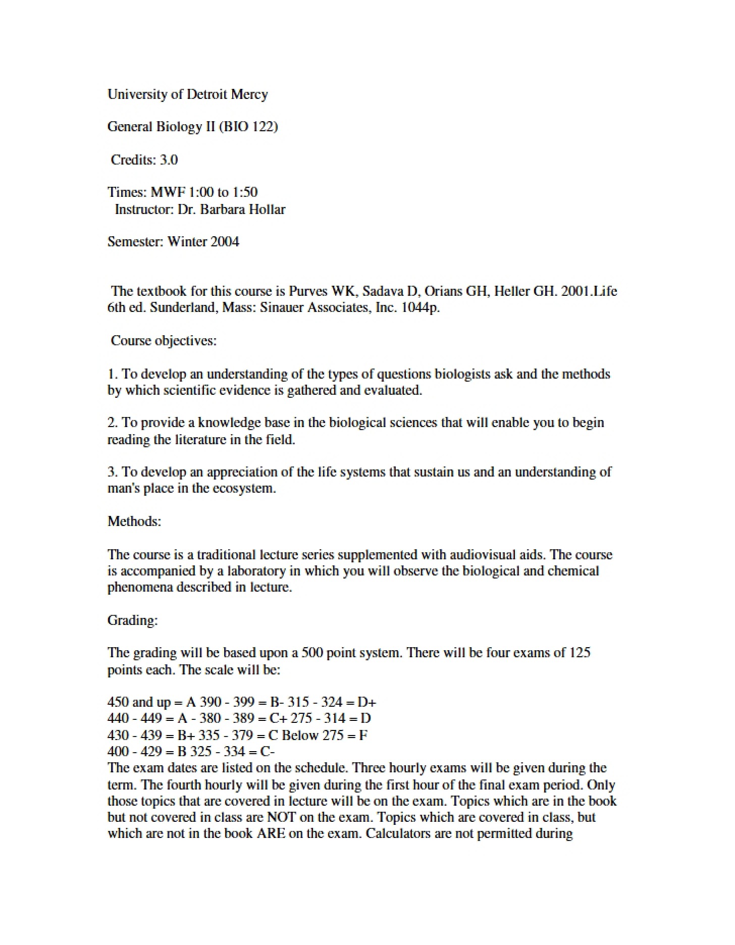 Class Syllabus