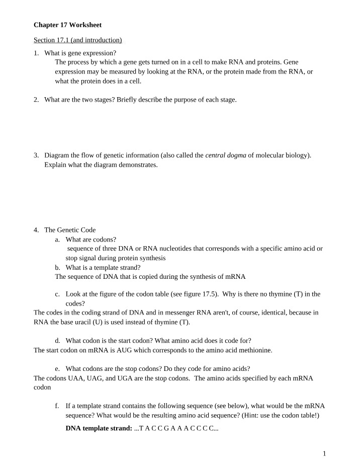 Worksheet for Chapter 17