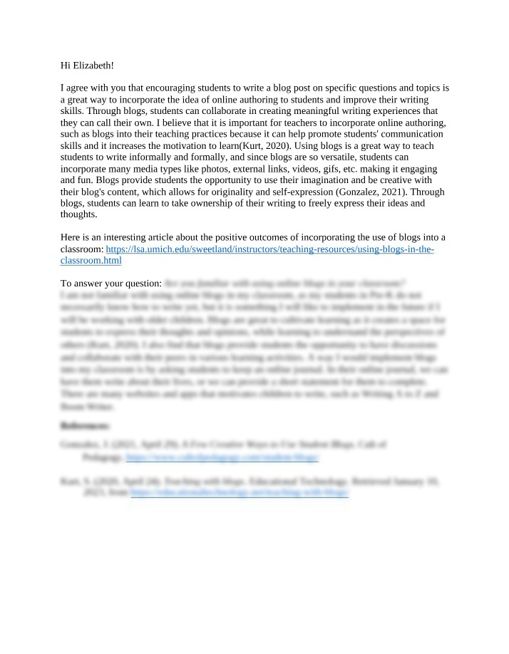 Enhancing Writing Skills by Incorporating Blogs in the Classroom