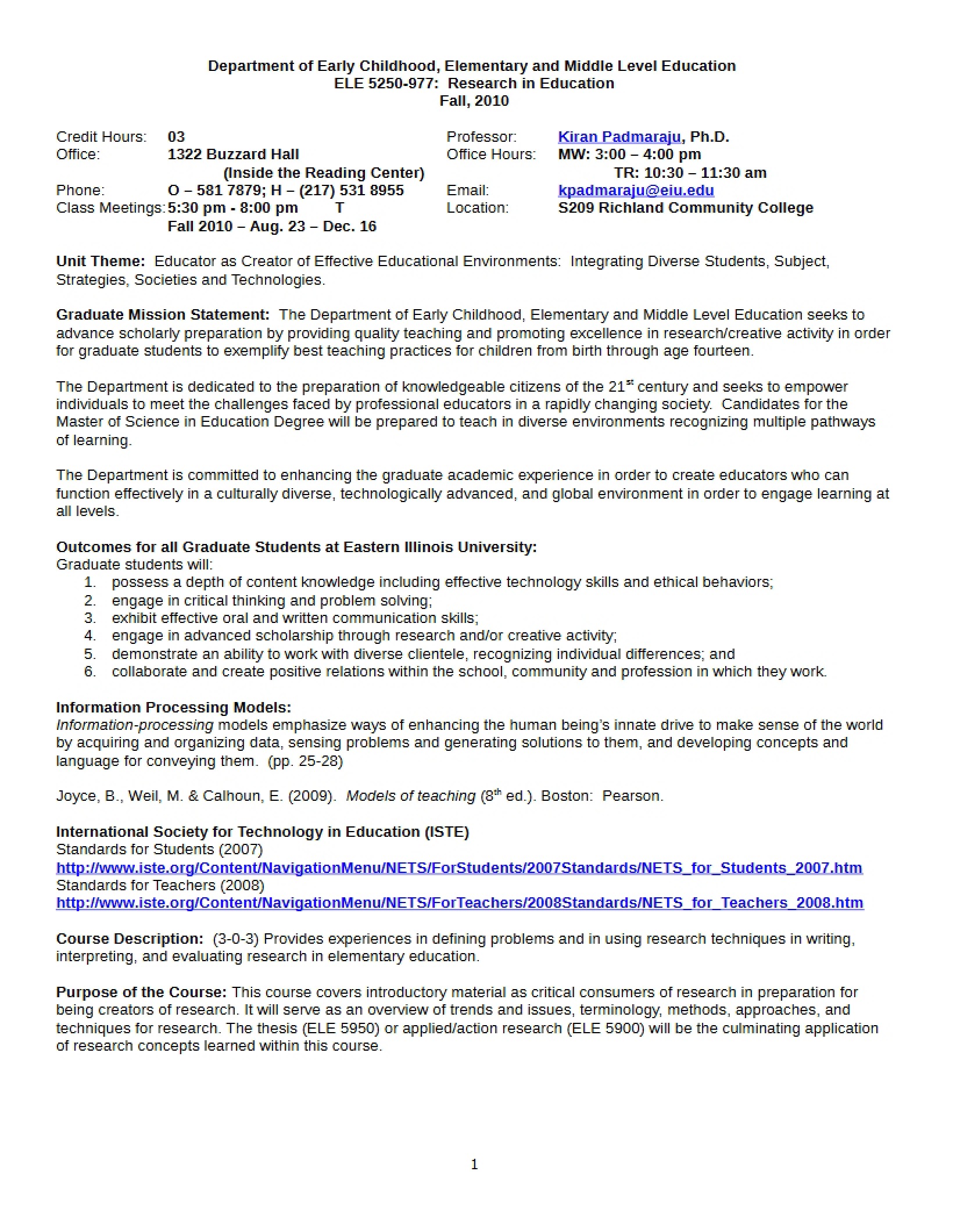 Syllabus - ELE 5250