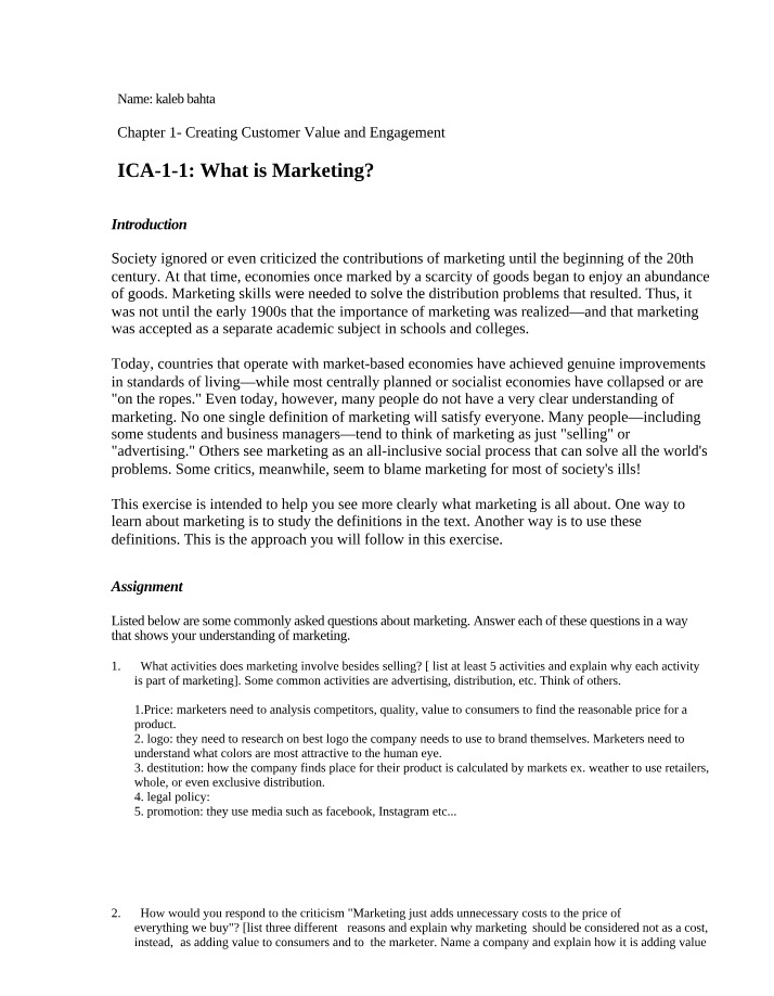What is Marketing - ICA-1-1