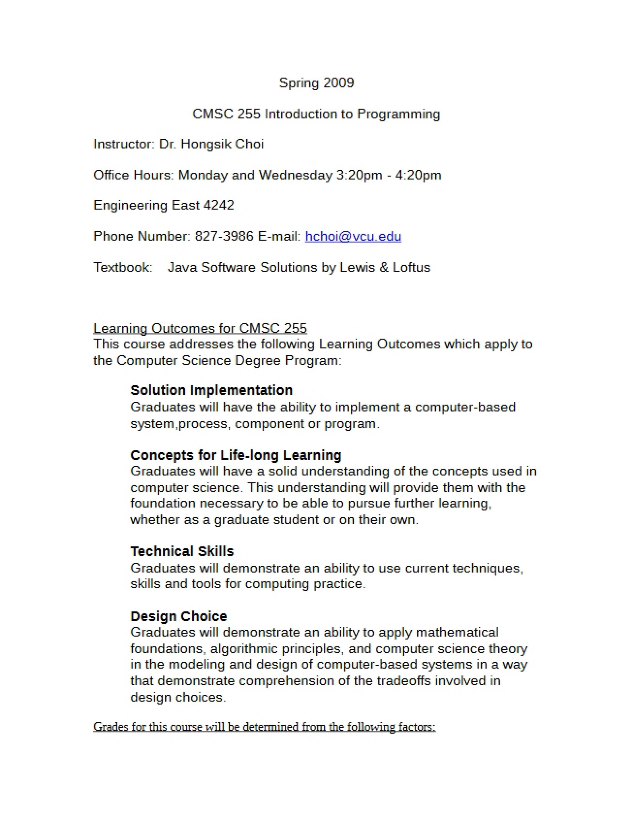 Course Description for CMSC 255
