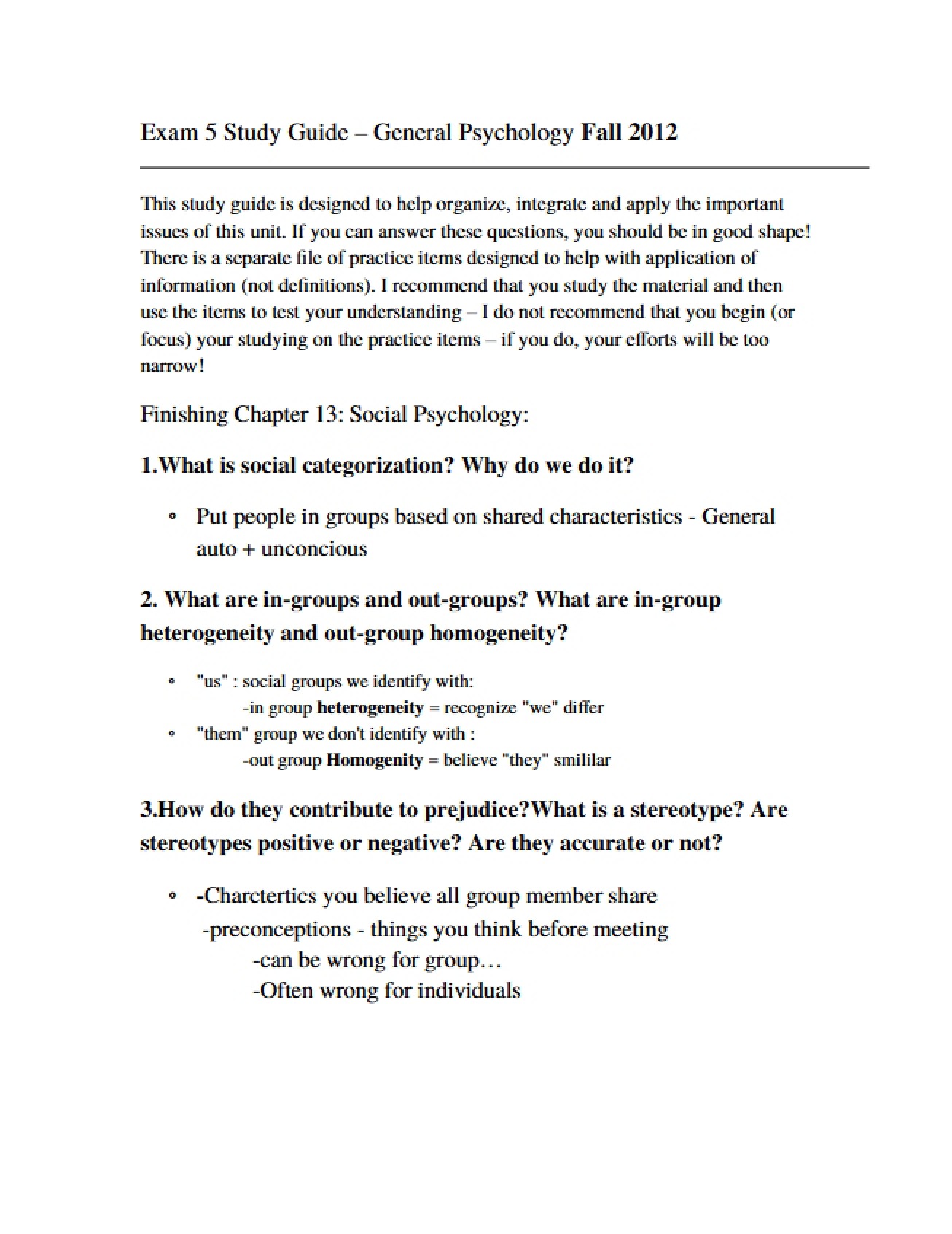Guide for Exam Five