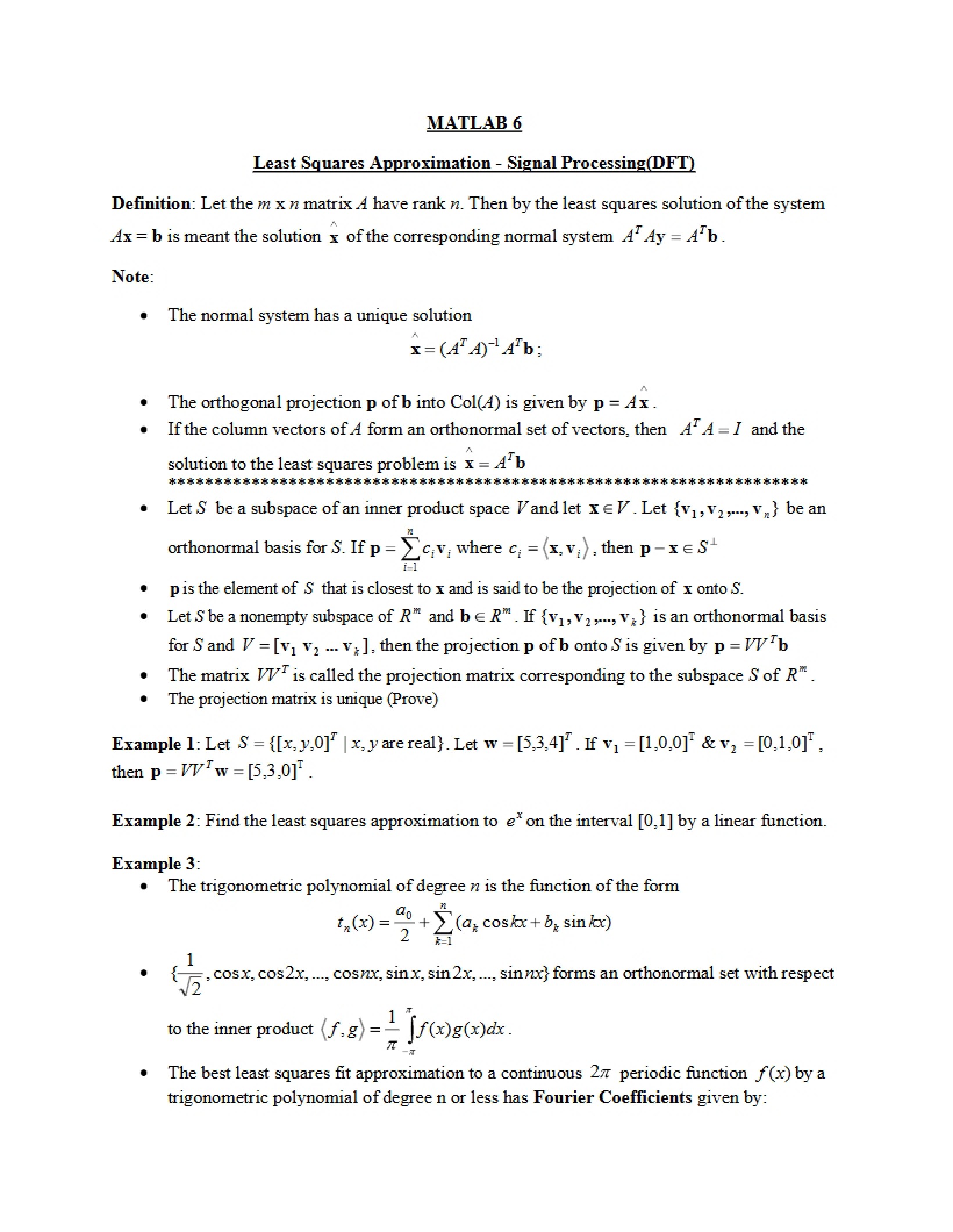 DFT Signal Processing Least Squares Approx