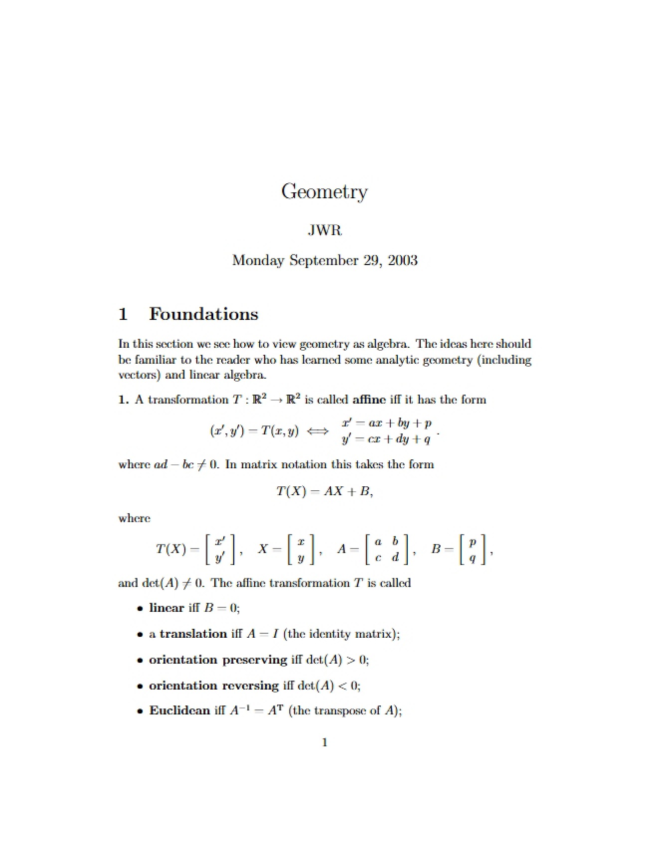 Geometry Notes