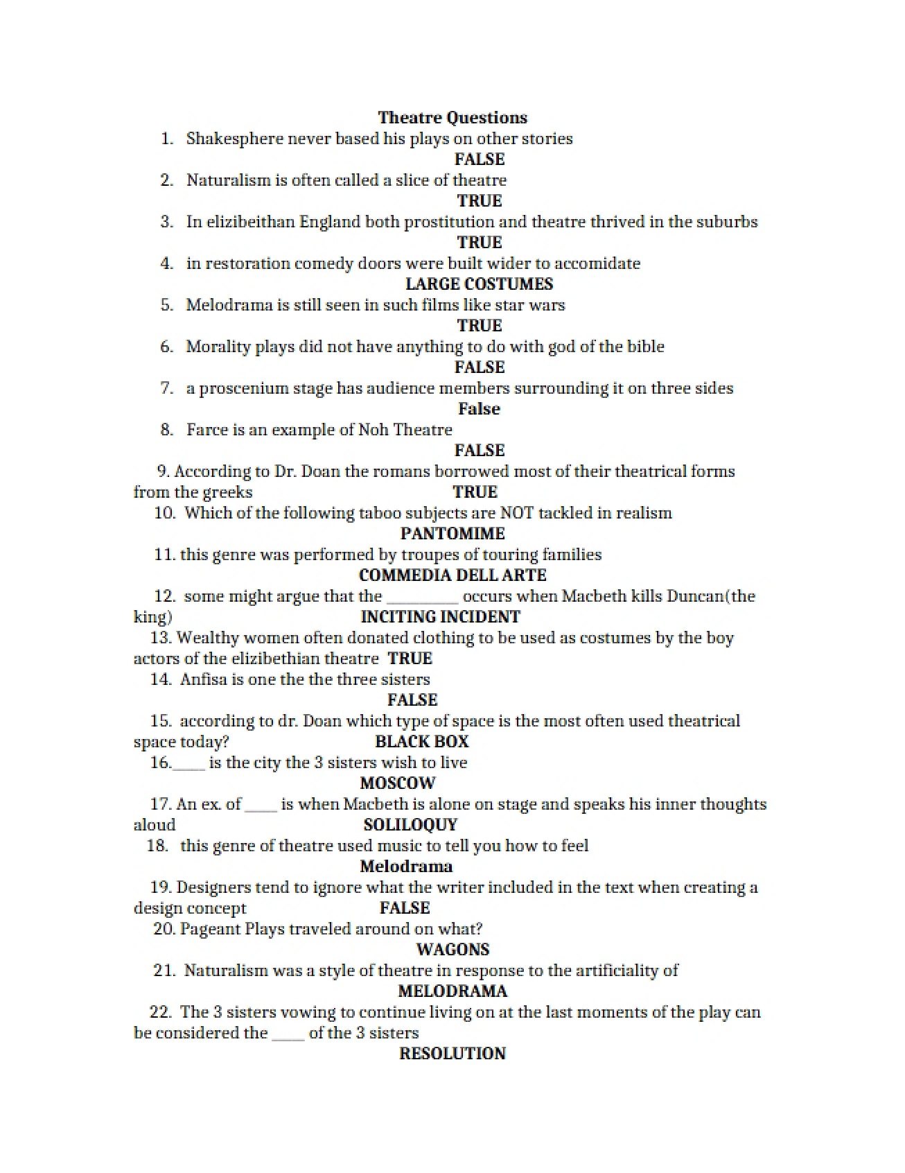 Theatre Study Aid