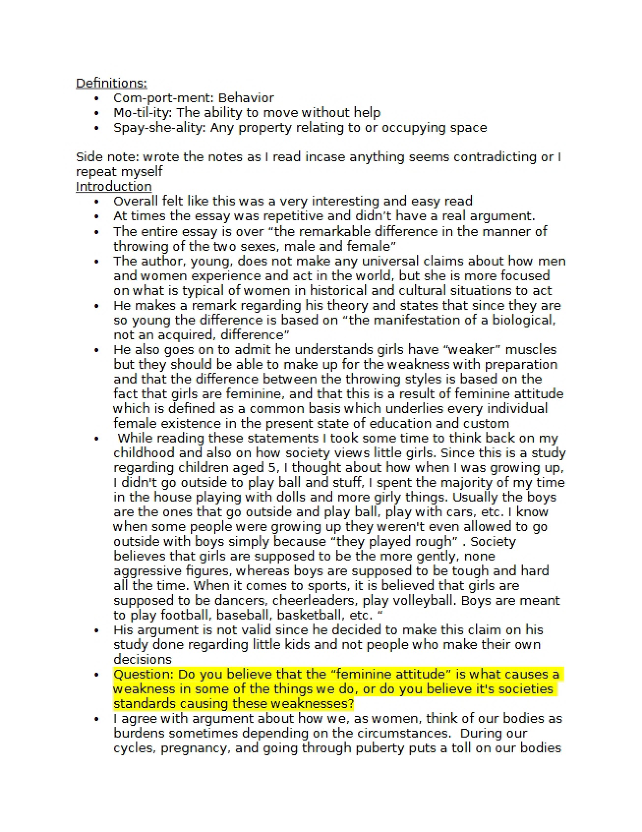 Gender, Race, and Class Presentation Notes