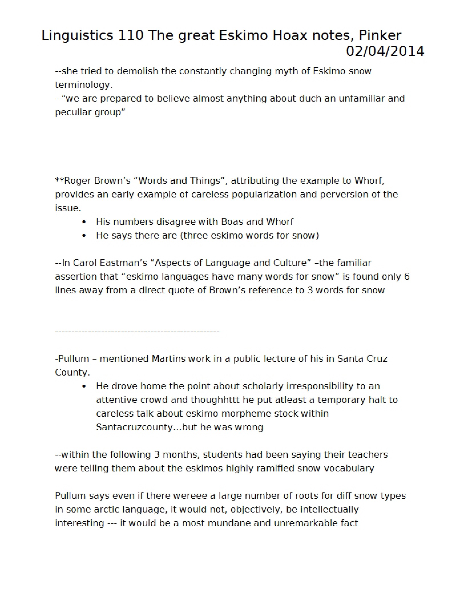 Notes on the Great Eskimo Hoax