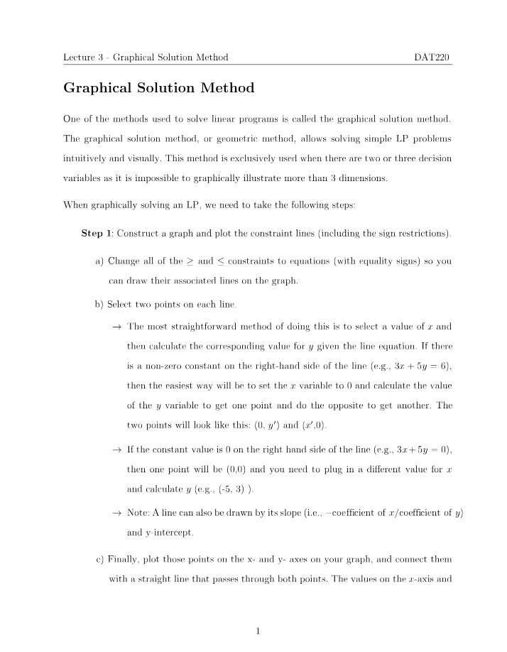 Graphical Solution Method - Lecture 3